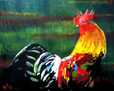 Monseigneur (家园雄鸡) 80x100 cm  亚麻油画