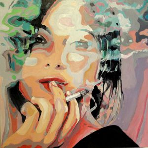 "Méditation vaporeuse" 沉思中的女子 80X80cm  亚麻油画