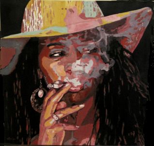 "Noire attitude"  ( 潇洒的非洲女儿) 80x80cm  亚麻油画