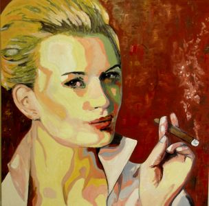 "Une blonde s'égare" (Ablond girl mislaying) 80x80cm oil on canvas