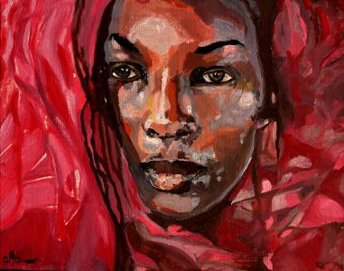 "Gaze africaine"非洲女儿的纱巾  40x50cm 亚麻油画