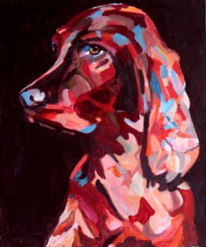A l 'arrêt (Dog pointing) 50x70 cm oil on canvas