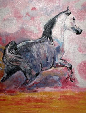 Cheval Pur en gambade (蹦跳的纯种马) 40x50cm 亚麻油画 