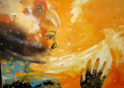 Femme derrière la vitre (woman behind the window) 40x50 cm oil on canvas