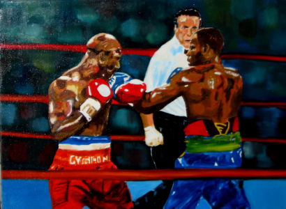 Mise au poing (fist fight ) 40x60 cm oil on canvas
