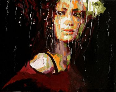 "Pleurs de pluie  "雨中的哭泣  50x60cm   亚麻油画